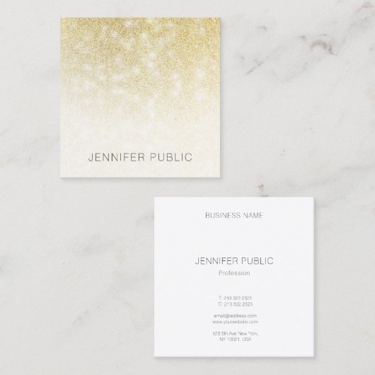 Gold Glitter Modern Elegant Professional Sjabloon Vierkante Visitekaartje (Voorkant / Achterkant)