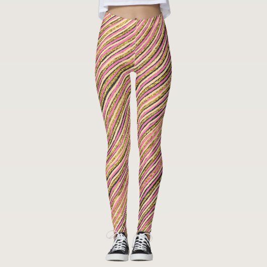 Gold Glitter Modern Stripes Luxury Leggings (Voorkant)