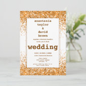 Gold Glitter Modern Wedding Uitnodiging (Staand voorkant)