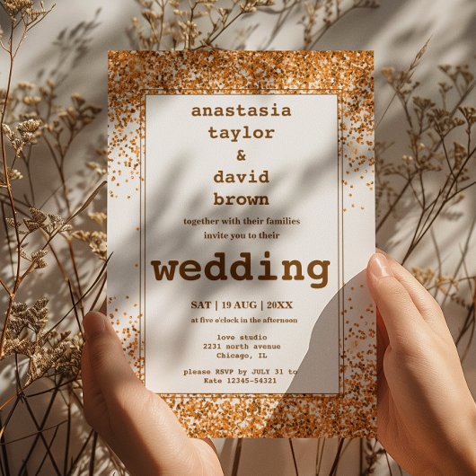 Gold Glitter Modern Wedding Uitnodiging