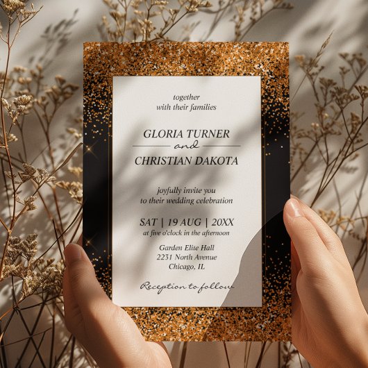 Gold Glitter Modern Wedding Uitnodiging