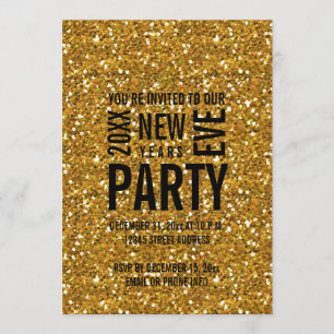Gold Glitter Moderne New Years Eve Party Invitatio Kaart