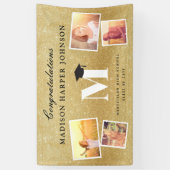 Gold Glitter Monogram 4 Foto Stylish Afstudeerder  Spandoek (Verticaal)