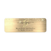 Gold Glitter & Monogram, Black Script Name Address Etiket (Voorkant)