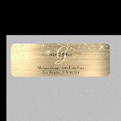 Gold Glitter & Monogram, Black Script Name Address Etiket