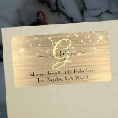 Gold Glitter & Monogram, Black Script Name Address Etiket