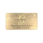 Gold Glitter & Monogram, Black Script Name Address Etiket (Voorkant)