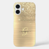 Gold Glitter & Monogram, Black Script Name Case-Mate iPhone Case (Achterkant)