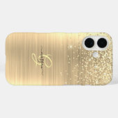 Gold Glitter & Monogram, Black Script Name Case-Mate iPhone Case (Achterkant (horizontaal))