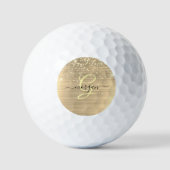 Gold Glitter & Monogram, Black Script Name Golfballen (Voorkant)