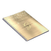 Gold Glitter & Monogram, Black Script Name Notitieboek (Rechterzijde)