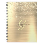 Gold Glitter & Monogram, Black Script Name Notitieboek (Voorkant)