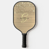 Gold Glitter & Monogram, Black Script Name Pickleball Paddle (Achterkant)