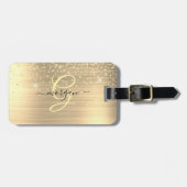 Gold Glitter & Monogram, Black Script Name, Vs 2 Bagagelabel (Voorkant horizontaal)