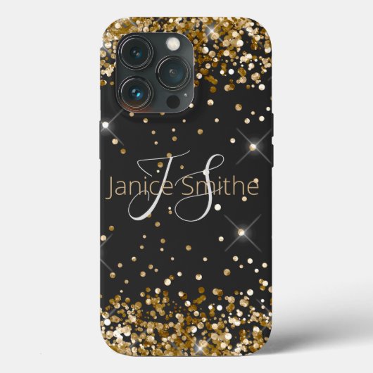 Gold Glitter Monogram Case-Mate iPhone Case (Achterkant)