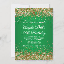 Gold Glitter Monogram Green Ombre 50th Birthday