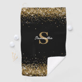 Gold Glitter Monogram Naam Golfhanddoek (Insitu)