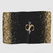 Gold Glitter Monogram Naam Golfhanddoek (Horizontaal)