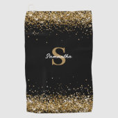 Gold Glitter Monogram Naam Golfhanddoek (Voorkant)
