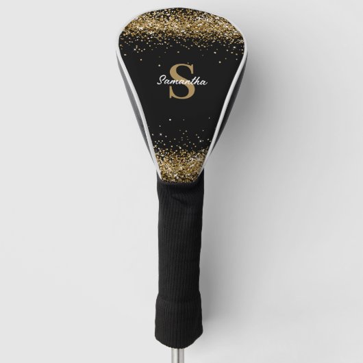 Gold Glitter Monogram Naam Golfheadcover (Voorkant)