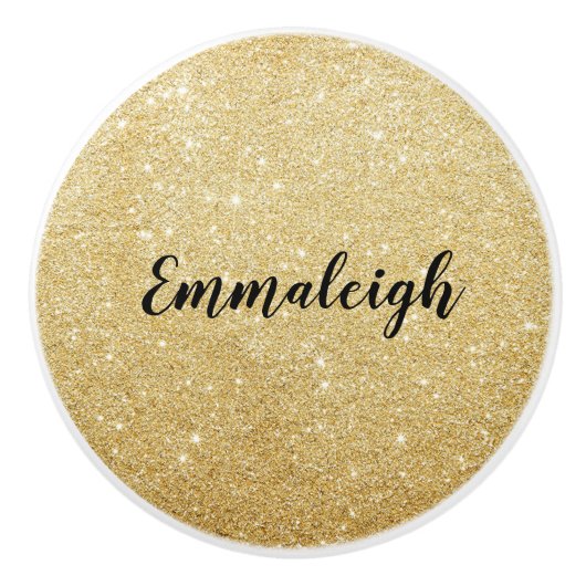 Gold Glitter Monogram Naam Keramische Knop (Voorkant)