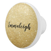 Gold Glitter Monogram Naam Keramische Knop (Rechts)