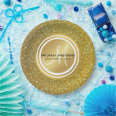 Gold Glitter Monogram nieuw huwelijk Papieren Bordje (Feest)