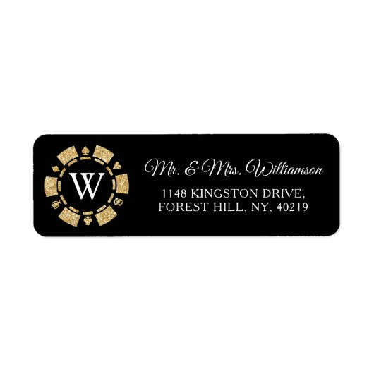 Gold Glitter Monogram Poker Chip Casino Wedding Etiket (Voorkant)