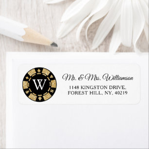 Gold Glitter Monogram Poker Chip Casino Wedding Etiket