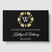 Gold Glitter Monogram Poker Chip Casino Wedding Gastenboek (Voorkant)