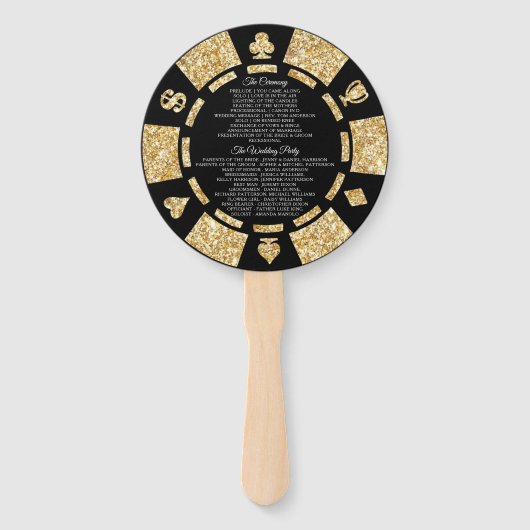 Gold Glitter Monogram Poker Chip Casino Wedding Handwaaier (Achterkant)