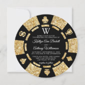 Gold Glitter Monogram Poker Chip Casino Wedding Kaart (Voorkant)