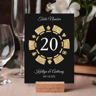 Gold Glitter Monogram Poker Chip Casino Wedding Kaart