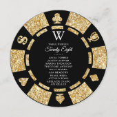Gold Glitter Monogram Poker Chip Casino Wedding Kaart (Voorkant)