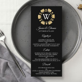 Gold Glitter Monogram Poker Chip Casino Wedding Menu