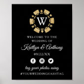 Gold Glitter Monogram Poker Chip Casino Wedding Poster (Voorkant)