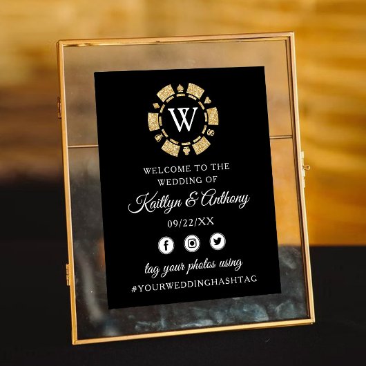 Gold Glitter Monogram Poker Chip Casino Wedding Poster