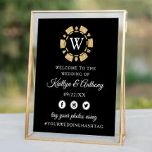 Gold Glitter Monogram Poker Chip Casino Wedding