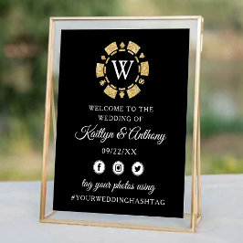 Gold Glitter Monogram Poker Chip Casino Wedding Poster