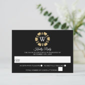 Gold Glitter Monogram Poker Chip Casino Wedding RSVP Kaartje (Staand voorkant)