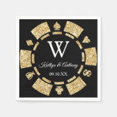 Gold Glitter Monogram Poker Chip Casino Wedding Servet (Voorkant)