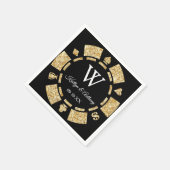 Gold Glitter Monogram Poker Chip Casino Wedding Servet (Hoek)