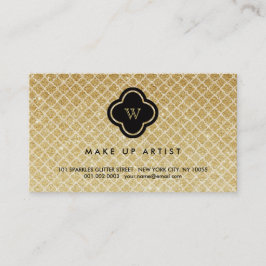 Gold Glitter Monogram Quatrefoil grafische kaart Visitekaartje