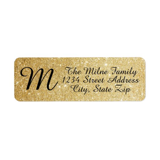 Gold Glitter Monogram - Retouradreslabels Etiket (Voorkant)