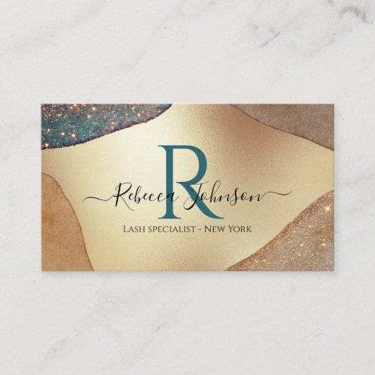 Gold Glitter Monogram Visitekaartje (Voorkant)