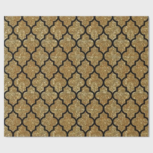 Gold Glitter Moroccan Quatrefoil Pattern Cadeaupapier (Vlak)