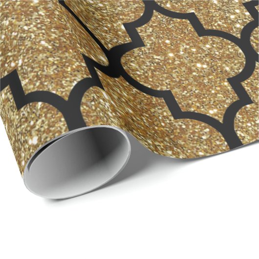 Gold Glitter Moroccan Quatrefoil Pattern Cadeaupapier (Rol Hoek)