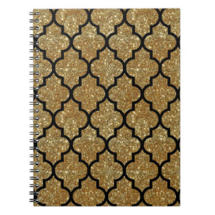 Gold Glitter Moroccan Quatrefoil Pattern Notitieboek