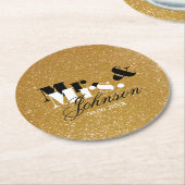 Gold glitter Mr. en Mrs. onderzetters voor huwelij (Gebogen)