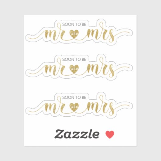 Gold glitter Mr en Mrs Wedding Shower Sticker (Vel)